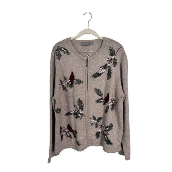 Vintage croft and barrow embroidered bird sweater size XL nature granola grandma - Picture 1 of 5
